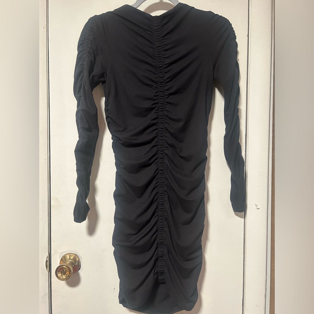 Black Ruched Long Sleeve Dress